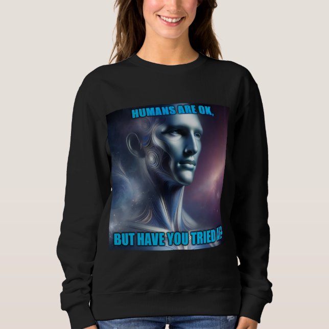 Camiseta Você já Testou a IA - Manga Longa Preta Feminina (Frente)