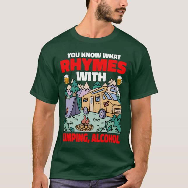 Camiseta Você sabe o que rima com Álcool de Acampamento eng (Frente)