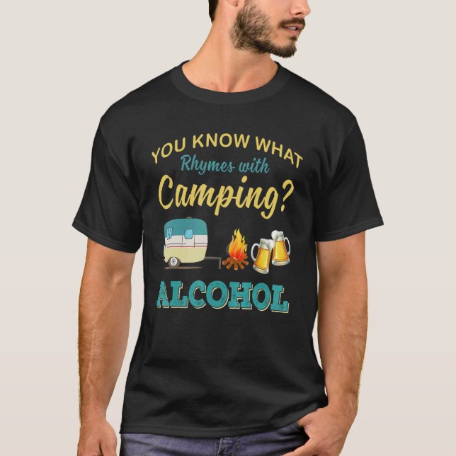 Camiseta Você Sabe O Que Rima Com Álcool Para Bebida Campin (Frente)
