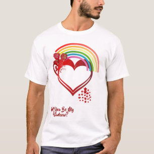 Camiseta Você Será Meu Namorados Arco-Íris Coração Colorida