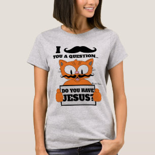 Camiseta Você Tem Jesus? Bigode de Desenho Gato Cristão