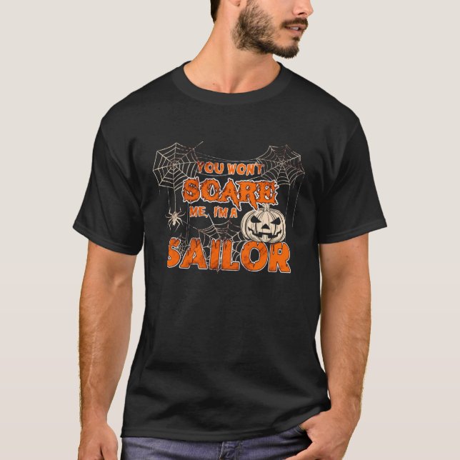 Camiseta Você vai me assustar, eu sou marinheiro Halloween (Frente)