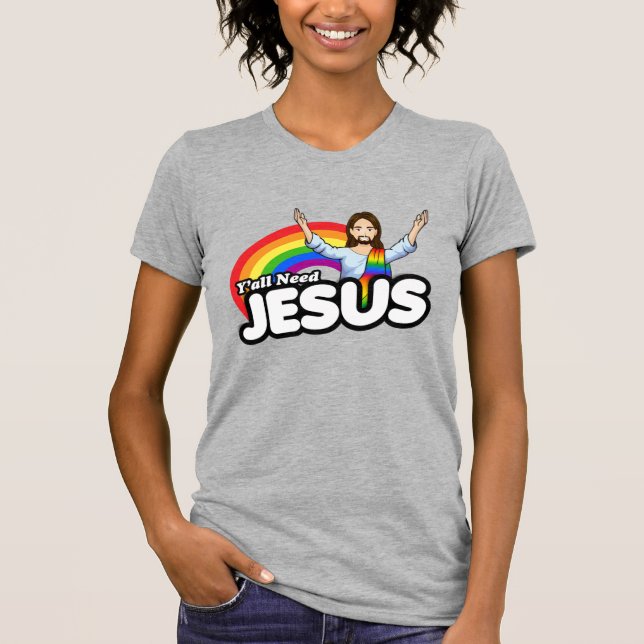 Camiseta Vocês precisam de Jesus - Jesus Arco-íris (Frente)