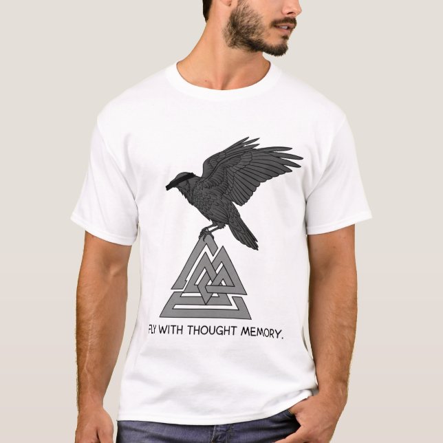 Camiseta Voe com pensamento e memória - Ravens e Valknut (Frente)