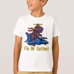 Camiseta Voe Ou Dinossauro de Arte Pixel Extinto Piloto Caç