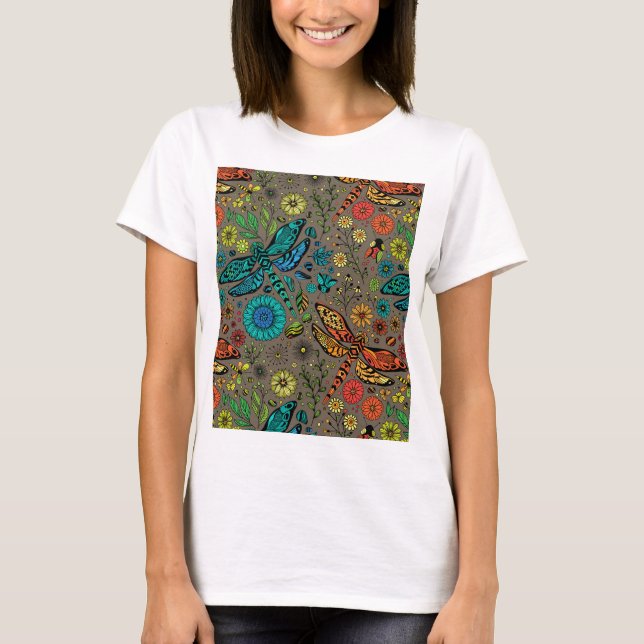 Camiseta Voe, voe libélula em marrom (Frente)