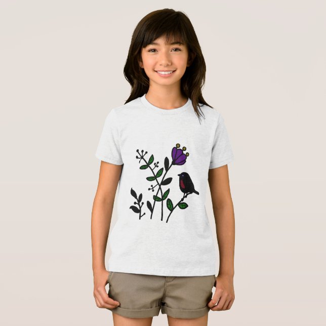 Camiseta Vogel auf Wiese (Frente Completa)