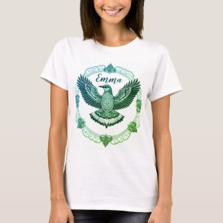 Camiseta Vogel im Mandala Farbverlauf türkise-grün