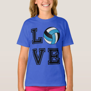 Camiseta Voleibol do amor - azul bebé, branco e preto