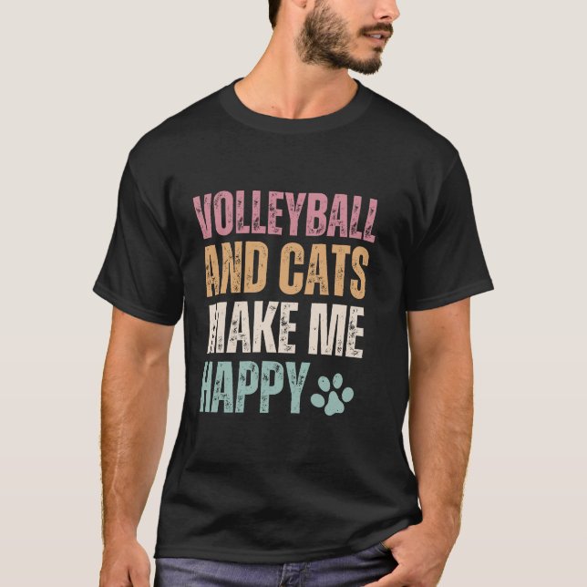 Camiseta Voleibol E Gatos Me Engraçam Feliz (Frente)