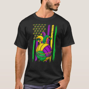 Camiseta Voleibol Jester Hat Retro American Flag Mardi Gr