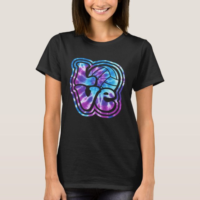 Camiseta Voleibol LOVE Blue Rple Tie Dye Estilo Letterreiro (Frente)