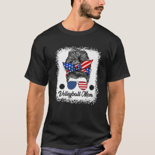 Camiseta Voleibol Mamãe Messy Bun USA Bandeiras 4º de J