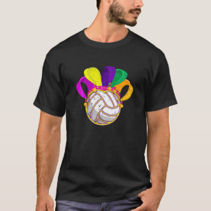Camiseta Voleibol Mardi Gras Hat Festa Engraçado