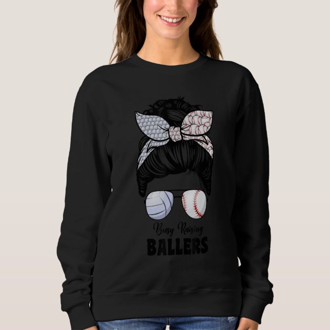 Camiseta Volleyball And Baseball Mom For Women Messy Bun Ba (Frente)