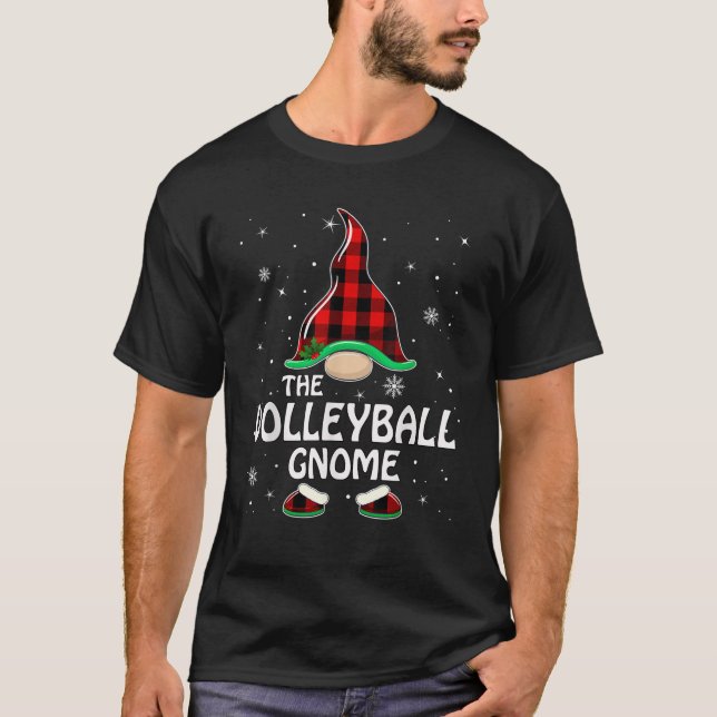 Camiseta Volleyball Gnome Buffalo Plaid Matching Family Chr (Frente)