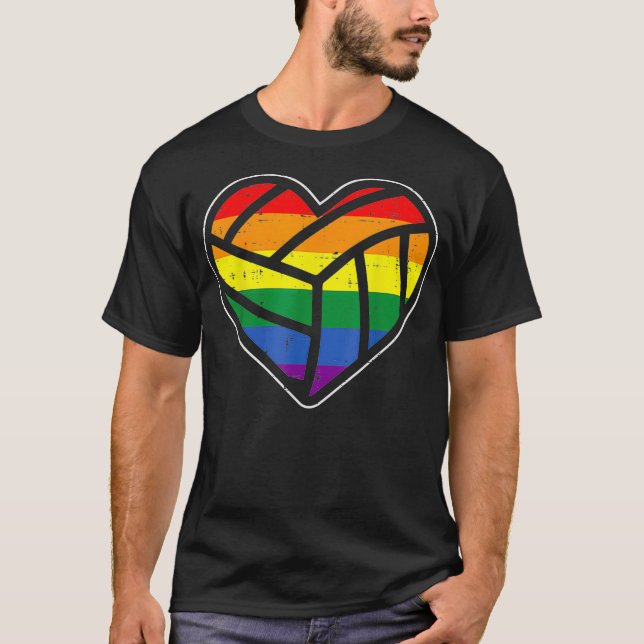 Camiseta Volleyball Heart Sport LGBTQ Rainbow Flag Gay Prid (Frente)