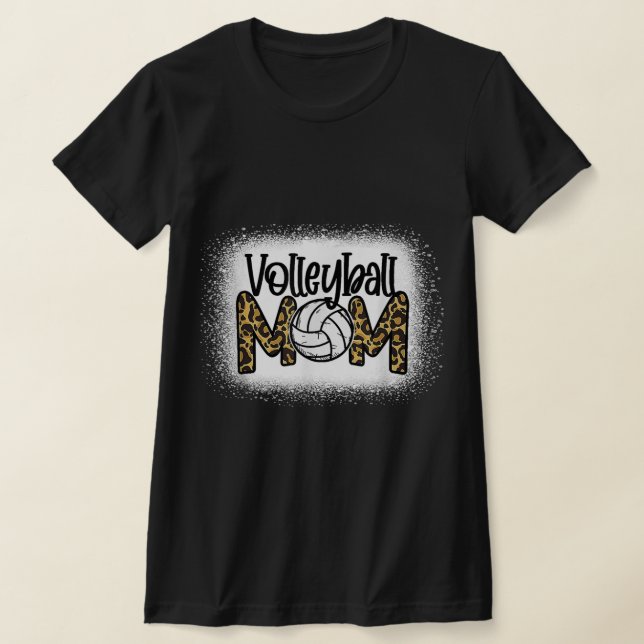 Camiseta Volleyball Mom Women Leopard Cute Bleached Fun Mot (Postura )