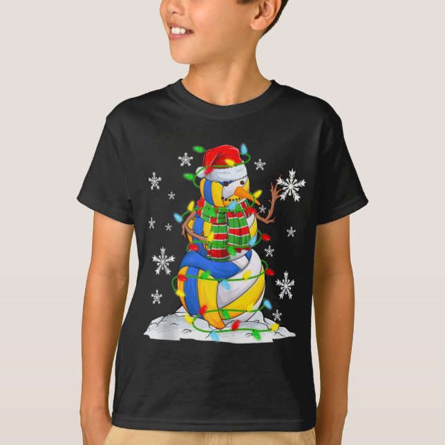 Camiseta Volleyball Snowman Christmas Tree Lights Xma T Shi (Frente)