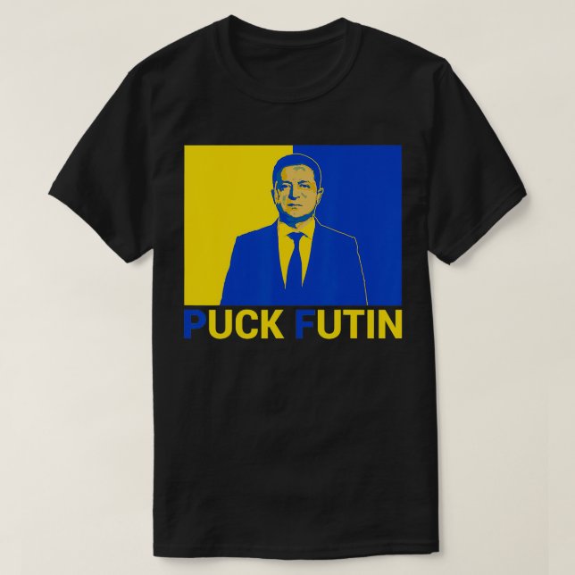 Camiseta Volodymyr Zelensky Puck Futin Suporte à Ucrânia Uk (Frente do Design)
