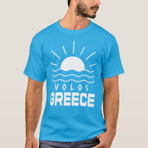 Camiseta Volos Grécia Sol e Ondas Marítimas Teal Masculino