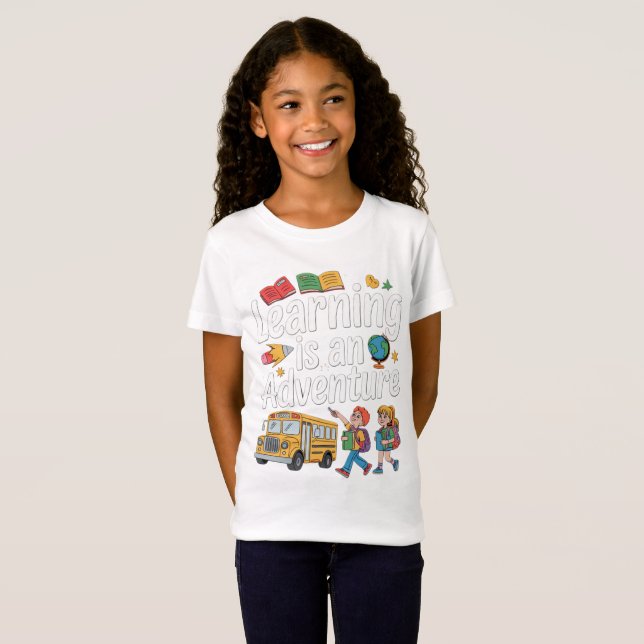 Camiseta VOLTA ÀS AULAS, Aprender é uma Aventura (Frente Completa)