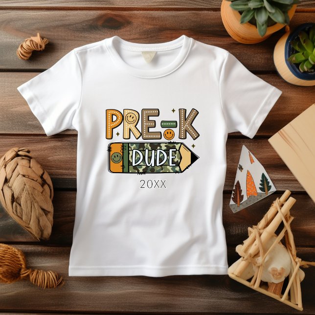 Camiseta Voltar à Camo Boy Camo Boy pré-K da escola (Criador carregado)