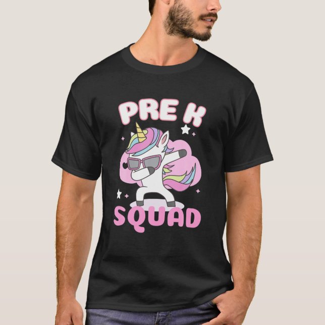 Camiseta Voltar à Equipe Escolar Pré-K Dabbing Unicorn Squa (Frente)