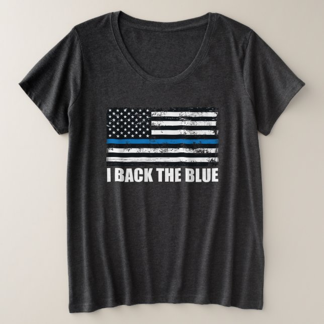 Camiseta Voltar à linha azul-fina azul Indicador EUA MAGA W (Frente do Design)