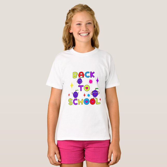 Camiseta Voltar às ameixas engraçadas da escola (Frente Completa)