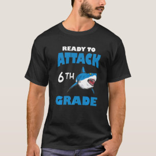 Camiseta Voltar às Aulas Roupa de Criança do 6º Ano Tubarão