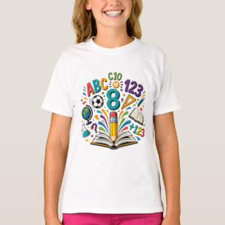 Camiseta Voltar às Escolares ABC 123 Livro de Lápis Globo d