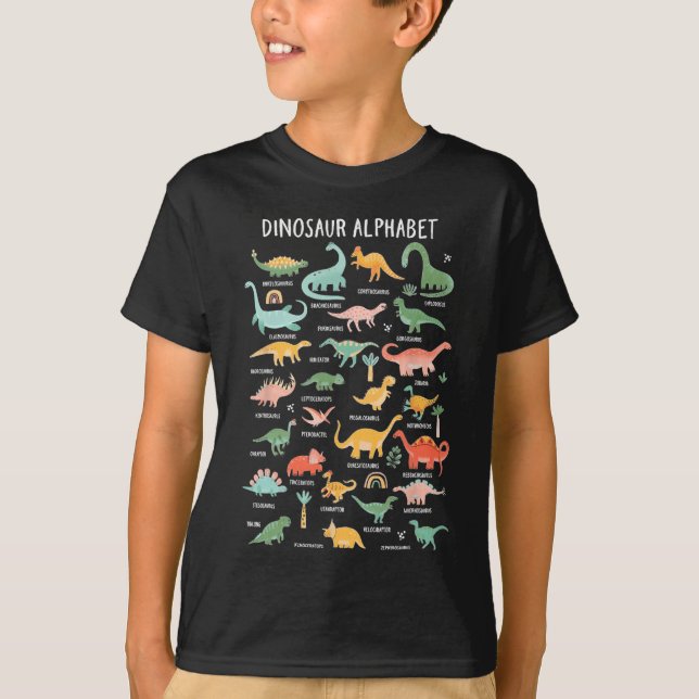 Camiseta Voltar Às Escolas Tipos De Dinossauros Identifica  (Frente)