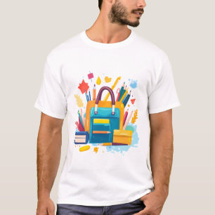 Camiseta Voltar às Suprimentos Escolares com Arte Colorida