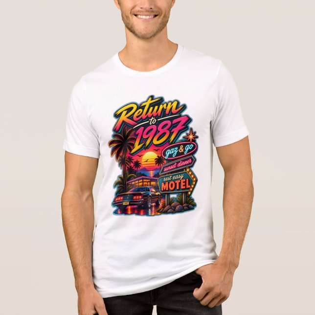 Camiseta Volte para 1987 — Retro Sunset Motel (Frente)