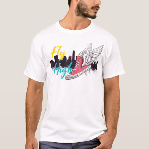 Camiseta Voo alto - Pintor das asas e Skyline de Nova York