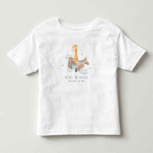 Camiseta Voo Azul Bonito Sobre Avião Animal Giraffe Anivers (Frente)
