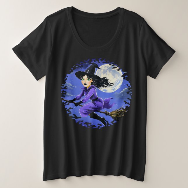 Camiseta Voo de bruxas - Wicca Halloween 7 (Frente do Design)