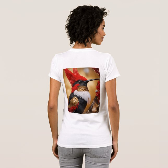 Camiseta "Voo do Pássaro Vermelho, Branco e Negro (Parte Traseira Completa)