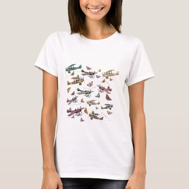 Camiseta Vôo ideal: Planos e borboletas (Frente)