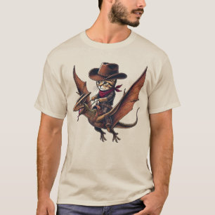 Camiseta Voo Majestoso: Um Gato Caubói Montando um Pterodác