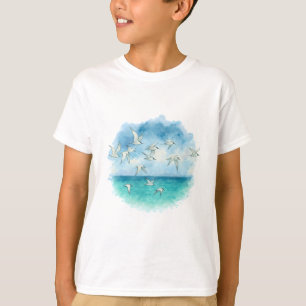 Camiseta Voo Oceano - Terras De Aquarela Sobre O Mar Turque