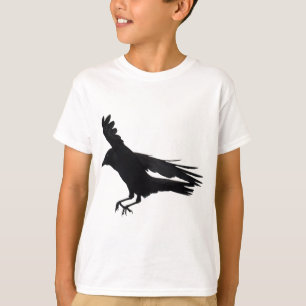 Camiseta Vôo que aterra a arte preta do corvo