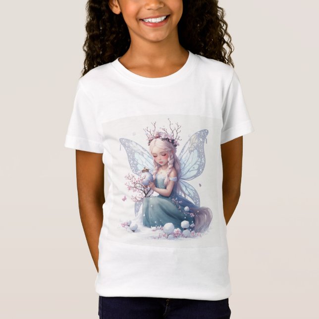 Camiseta Voo Whimsical: Fada no topo da asa da borboleta (Frente)