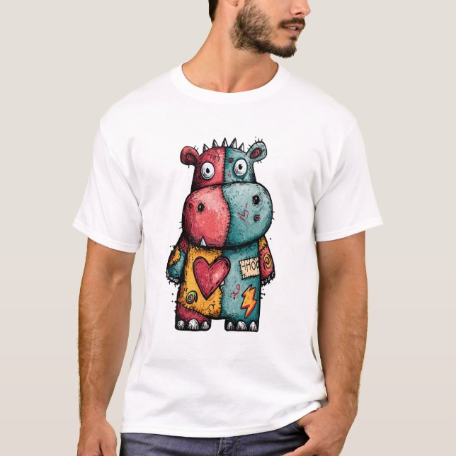 Camiseta Voodoo Hippo - Guardião do Coração de Patchwork (Frente)
