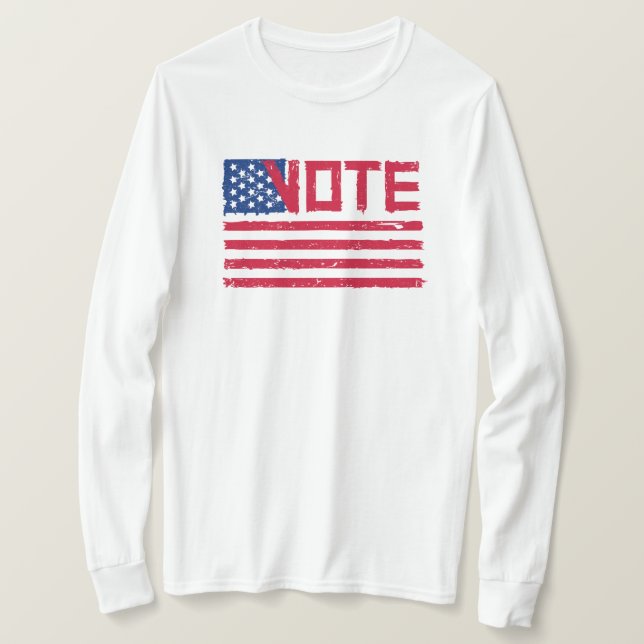 Camiseta Votar Com Voto Com Longa Manga bandeira dos EUA (Frente do Design)