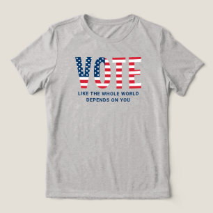 Camiseta Votar como o mundo inteiro depende de vocês mulhe