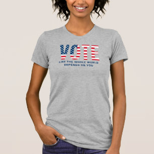 Camiseta Vote Bandeira Americana Cinza Feminino Patriótico
