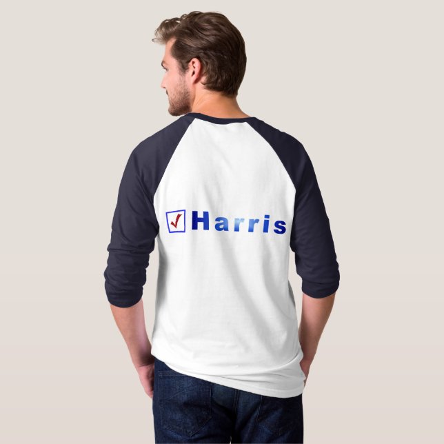 Camiseta Vote em Harris Red Check em Blue Square Box Shirt (Parte Traseira Completa)