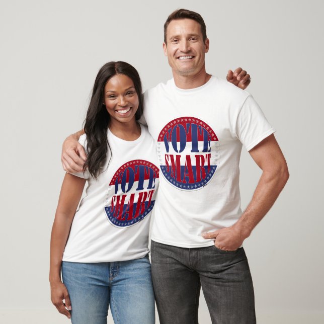 Camiseta VOTE INTELIGENTE Vermelho e Azul (Unissex)